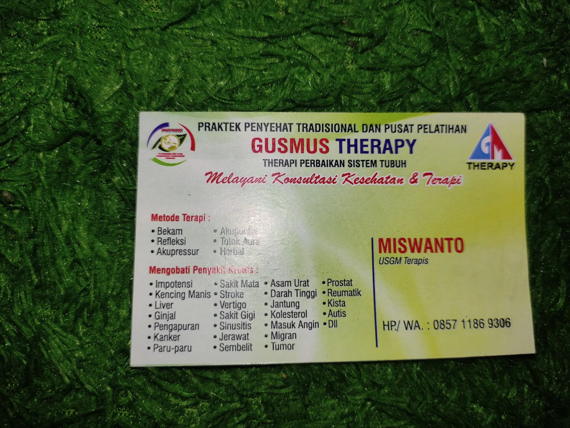 TERAPI GM (bekam ,acupoin anatomi atau totok saraf RaJa, refleksi,akupuntur,herbal GM)