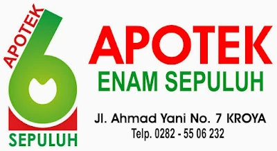 Apotek 6 Sepuluh, Jl. Ahmad Yani No 7, Kroya-Cilacap (50m selatan palang pintu rel KA Kroya)
